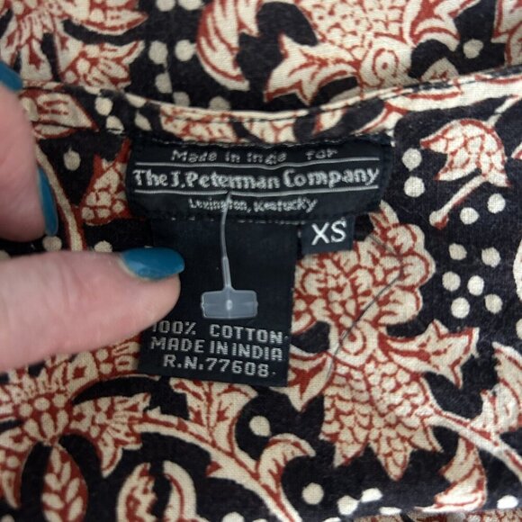 J. Peterman Vintage Batik Floral Print Midi Dress Back Tie Size XS - Picture 8 of 9